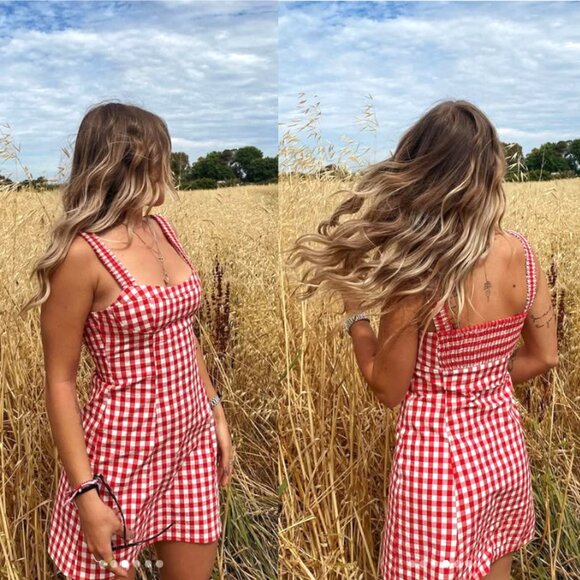 NEW Zara Bloggers Fav Cotton Red and White Gingham Sweetheart Mini Dress, Sz XS - Picture 13 of 17